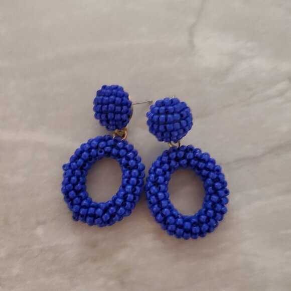 J. Crew Jewelry - 💙 J.Crew Blue Beads Beaded Cluster Retro Drop Dangle Earrings 💙